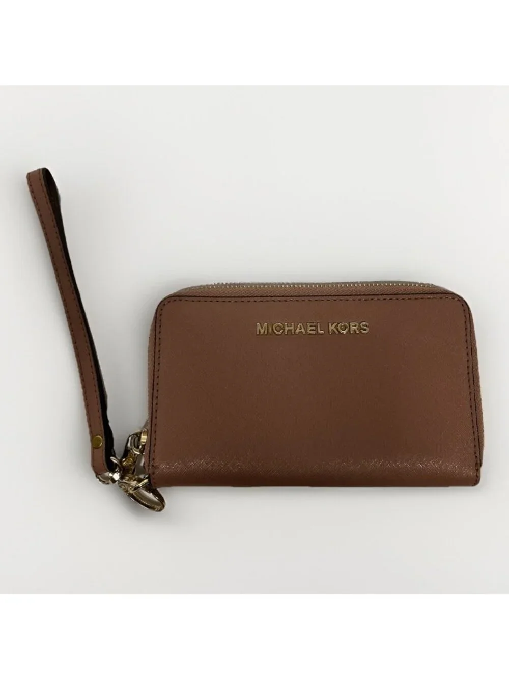 Michael Kors Pink Saffiano Leather Jet Set Wallet with Strap Wristlet